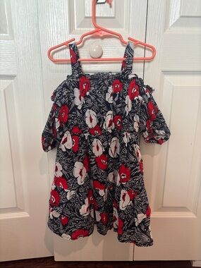 Janie and Jack Navy Red White Floral Cold-Shoulder Dress